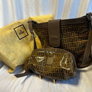 Vintage Fendi Zucchino Baguette Crossbody with Clutch and Dust Bag bundle ❤️👜F